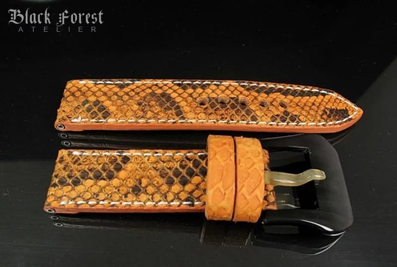 Handgefertigtes Uhrenarmband 24mm/24mm aus echtem Pythonleder in Naturfarbe PY08 – Bild 3